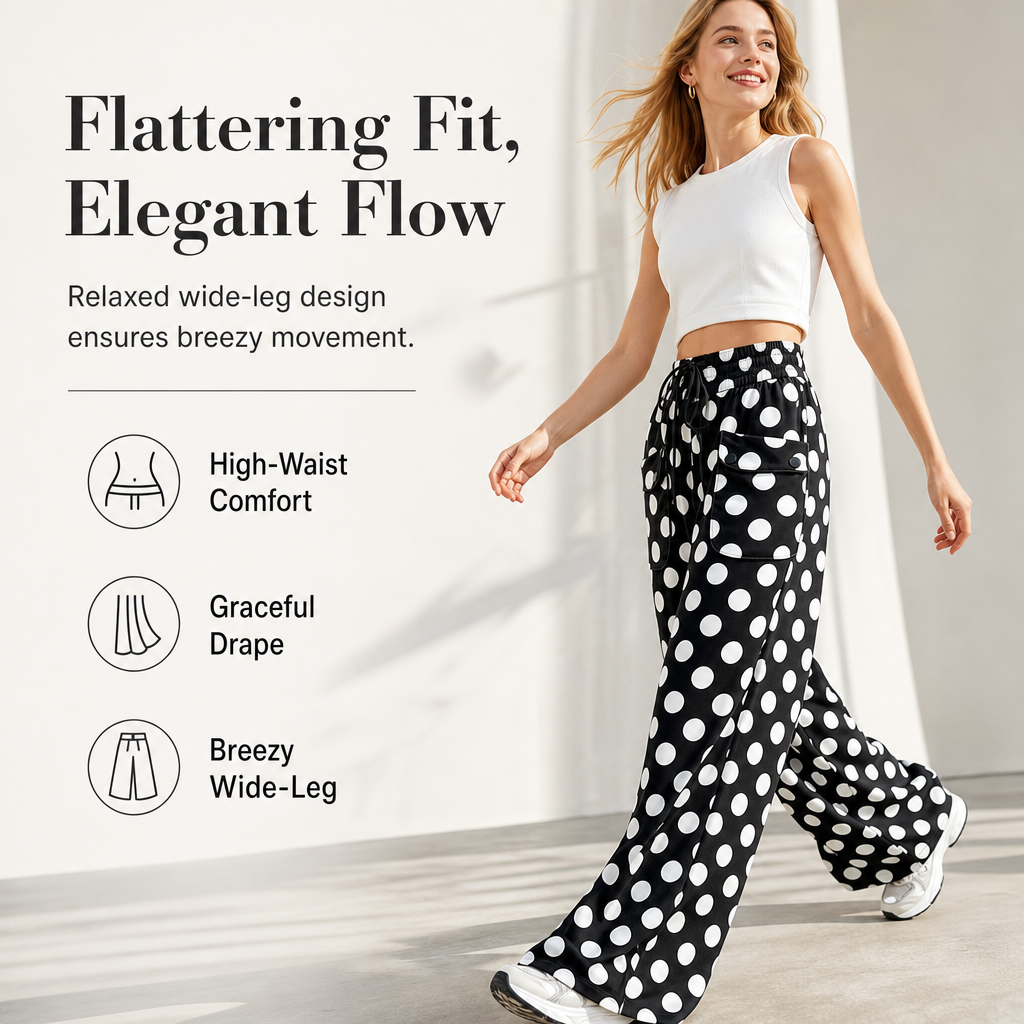 🖤 BLACK FRIDAY SALE 🖤 ☁️ Women's Polka Dot Wide-Leg Pants | Casual Style & Relaxed Fit