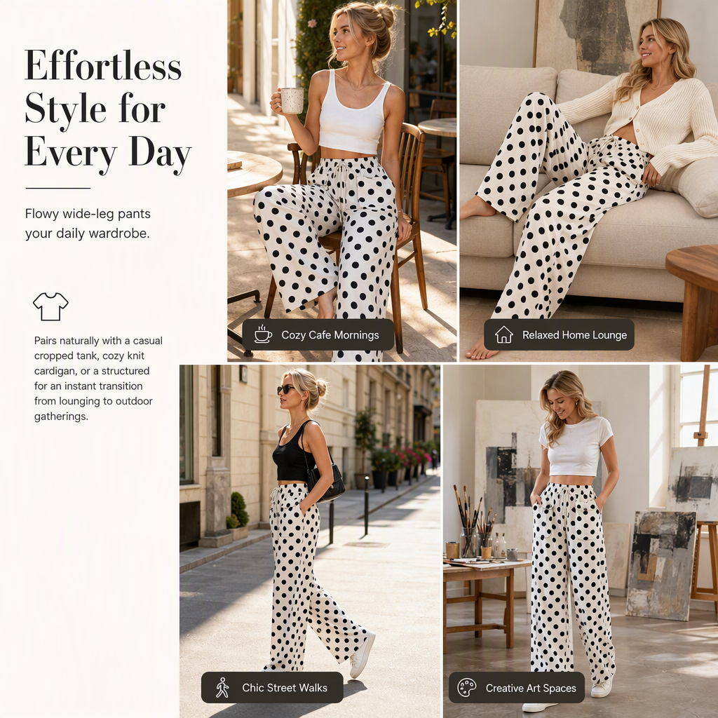 🖤 BLACK FRIDAY SALE 🖤 ☁️ Women's Polka Dot Wide-Leg Pants | Casual Style & Relaxed Fit