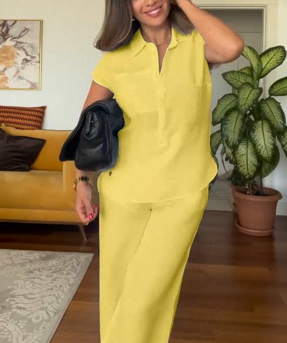 🔥Last day 50%OFF🔥Women's Summer Linen Casual Shirt Wide-Leg Pants Two-Piece Suit(Buy 2 Free Shipping)